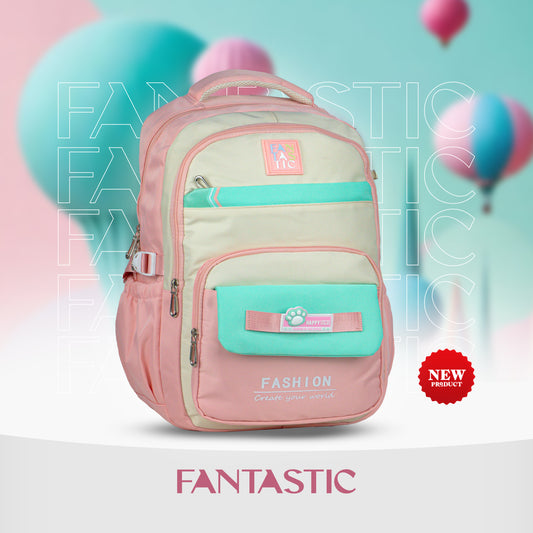 CS023 حقيبة ظهر فانتاستيك مدرسية، أزرق فاتح ووردي، ٤٥ سم، جيوب متعددة