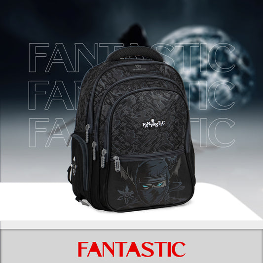 QY001 حقيبة ظهر مدرسية، ٣ حجرات، سعة ٢٥ لتر، تصميم عصري، أسود، 16 بوصة