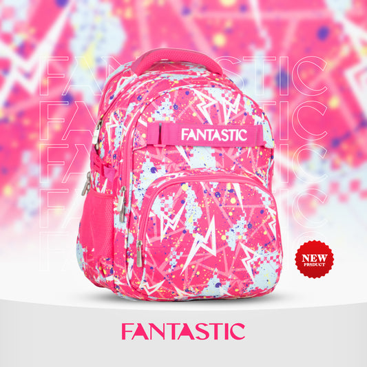 ODS3 حقيبة ظهر فانتاستيك مدرسية، تصميم عصري وردي مع نقوش، متعددة الجيوب، مقاومة للماء، مناسبة للمدرسة