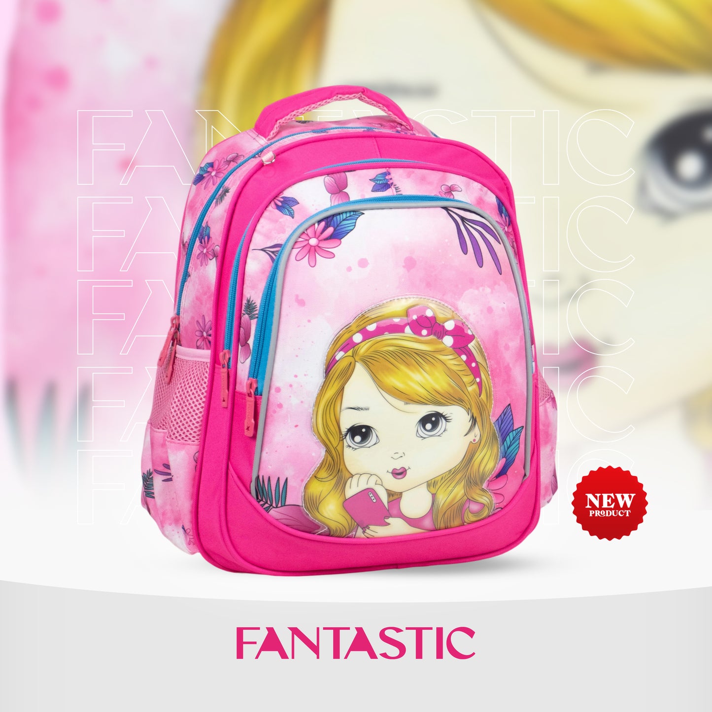 XT081 ياً مع حقيبة الظهر المدرسية فانتاستيك! تتميز هذه الحقيبة بتصميم ساحر يجمع بين حصان البحر واليونيكورن مع لمسات قوس قزح براقة بألوان الأزرق