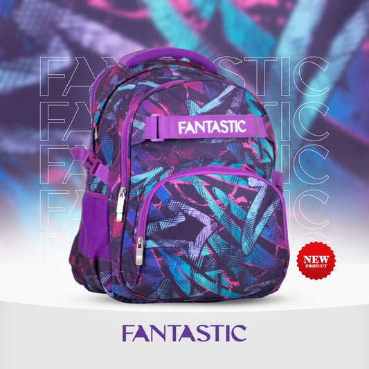 ODS3 حقيبة ظهر مدرسية فانتاستيك، نمط هندسي، بنفسجي وأزرق متعدد الألوان، جيوب متعددة