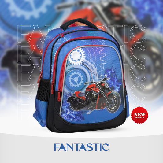 XT081 ياً مع حقيبة الظهر المدرسية فانتاستيك! تتميز هذه الحقيبة بتصميم ساحر يجمع بين حصان البحر واليونيكورن مع لمسات قوس قزح براقة بألوان الأزرق