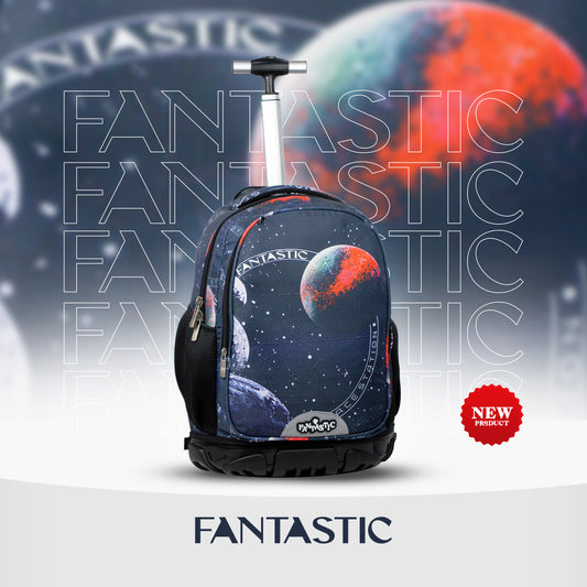 ODS4 حقيبة ظهر فانتاستيك مدرسية بعجلات، تصميم فضائي، ٤٥.٧٢ سم، لون أسود