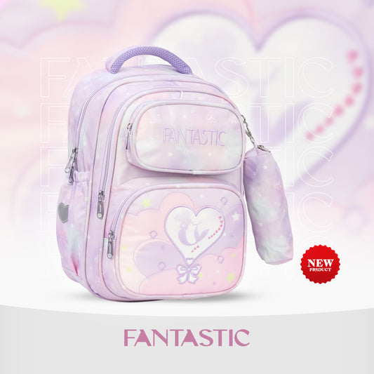 CS003 حقيبة ظهر مدرسية فانتاستيك، تصميم قلب وفراشة، مع جيوب متعددة وحقيبة جانبية، متوفرة بألوان متعددة