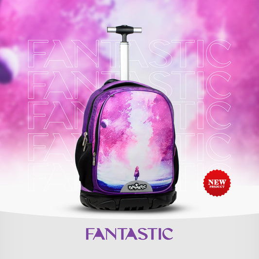 ODS4 حقيبة ظهر فانتاستيك مدرسية بعجلات، تصميم سماوي، ٤٥.٧٢ سم، أسود وأرجواني