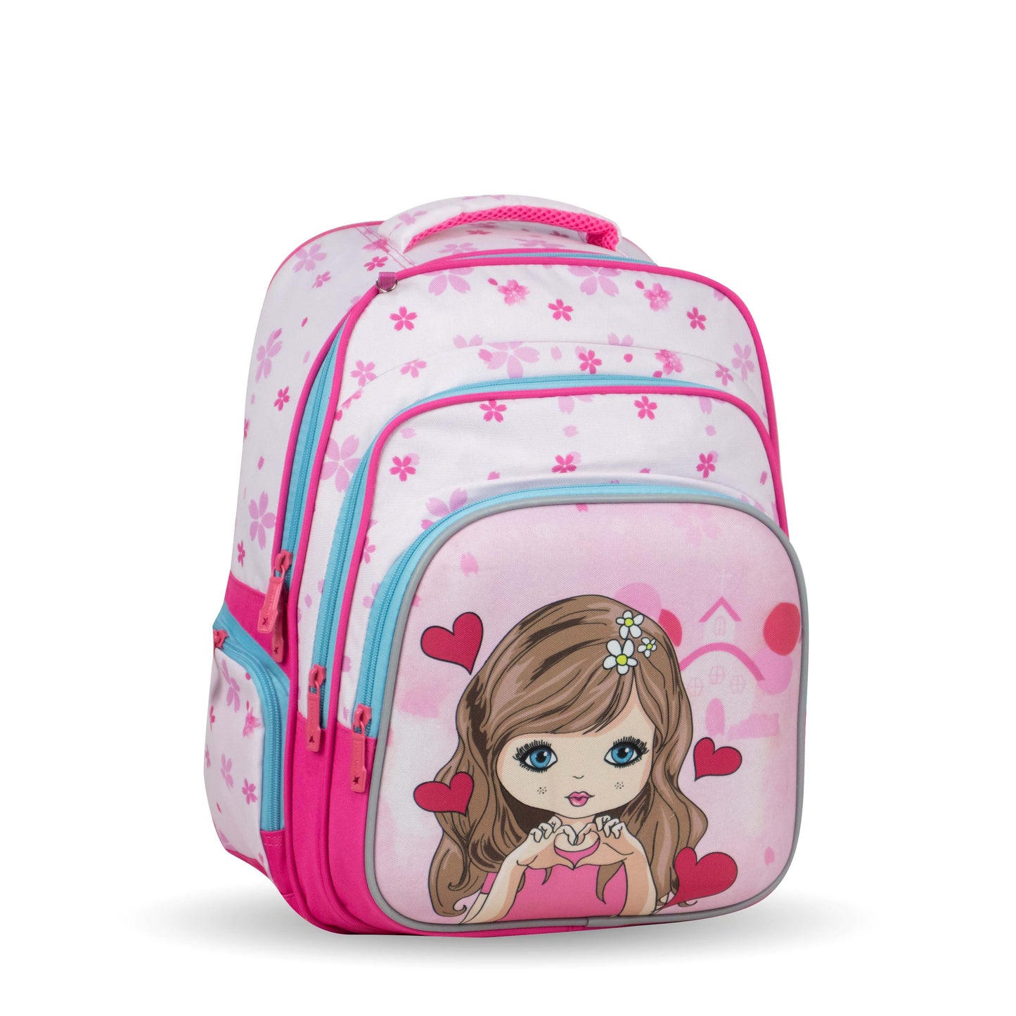 XT080 حقيبة ظهر مدرسية بناتي بنمط عصري، متعددة الجيوب، تصميم رياضي مقاس 16 بوصة