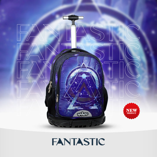 ODS4 حقيبة ظهر فانتاستيك مدرسية بعجلات، تصميم فضائي، أزرق وأرجواني، ٤٥ سم