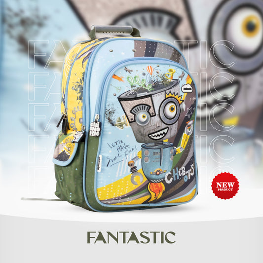MM051 حقيبة ظهر مدرسية Chimola ، تصميم CHIBTOS، أصفر وأخضر