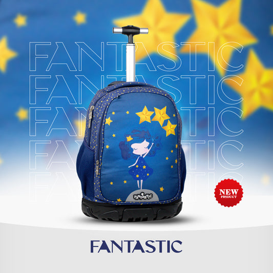 ODS4 حقيبة ظهر فانتاستيك مدرسية بعجلات، تصميم نجوم، لون أزرق، ٤٥ سم