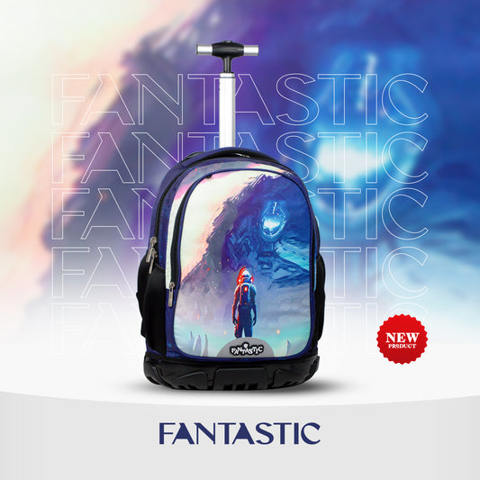 ODS4 حقيبة ظهر فانتاستيك مدرسية بعجلات، تصميم فضائي، ٤٥.٧٢ سم، أسود وأزرق