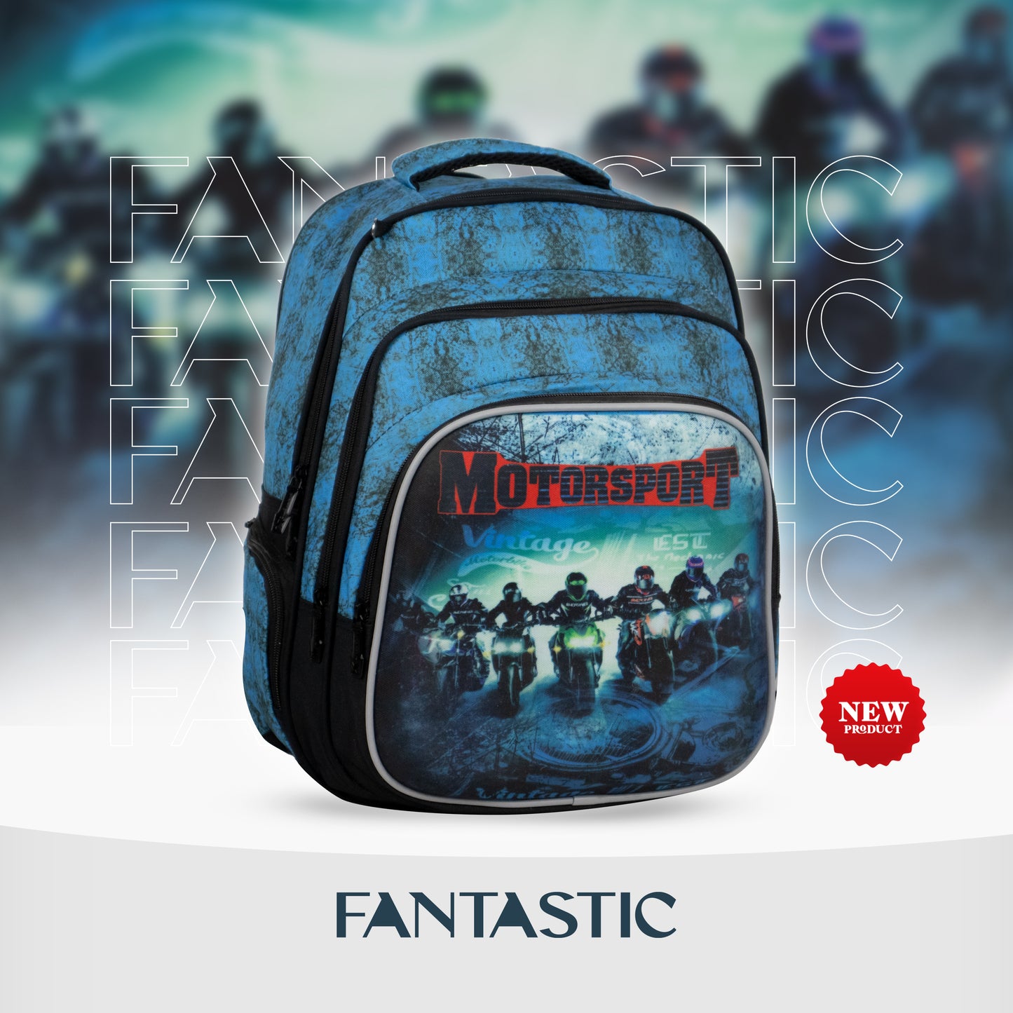 XT080 حقيبة ظهر مدرسية أولادي بنمط عصري، متعددة الجيوب، تصميم رياضي مقاس 16 بوصة