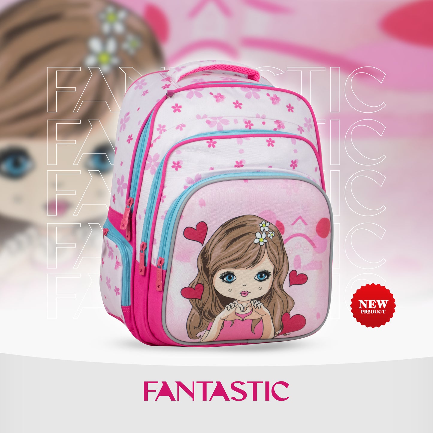 XT080 حقيبة ظهر مدرسية بناتي بنمط عصري، متعددة الجيوب، تصميم رياضي مقاس 16 بوصة