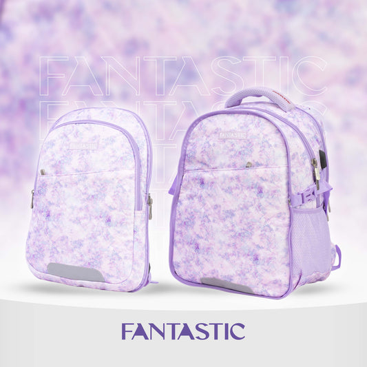 ODS2  فانتاستك حقيبة ظهر مدرسية، مجموعة من قطعتين، مقاس 18 بوصة نمط زهري بنفسجي
