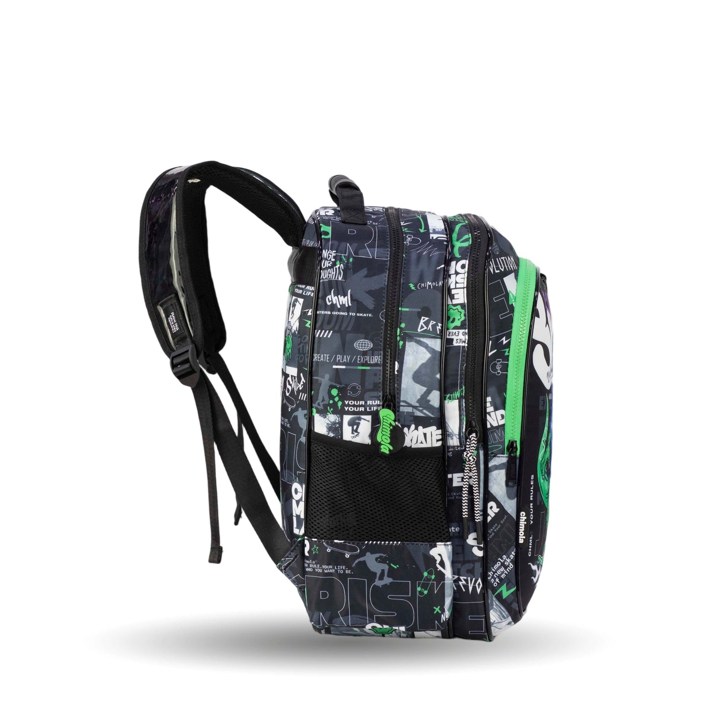 MM049 حقيبة ظهر مدرسية Chimola ، تصميم ديناصور، أزرق وأخضر