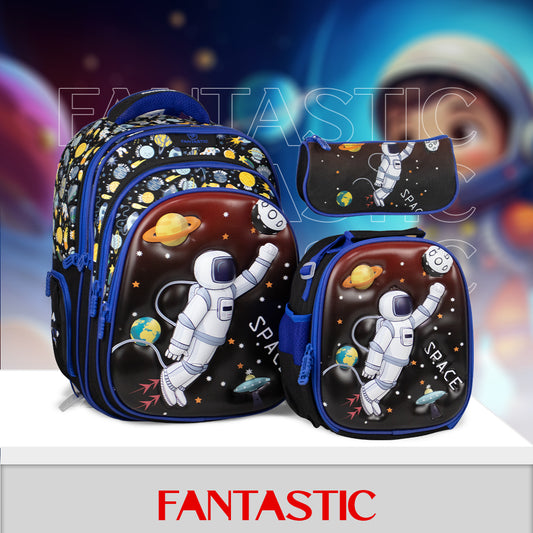 QY006 حقيبة فانتاستيك المدرسية، 43سم، مع حقيبة طعام ومقلمة، تصميم ثلاثي الأبعاد، للأطفال)