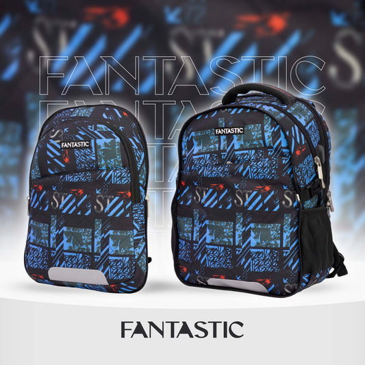 فانتاستك حقيبة ظهر مدرسية، طقم قطعتين، تصميم عصري باللون الأزرق والأسود مقاس 18 بوصة ODS2
