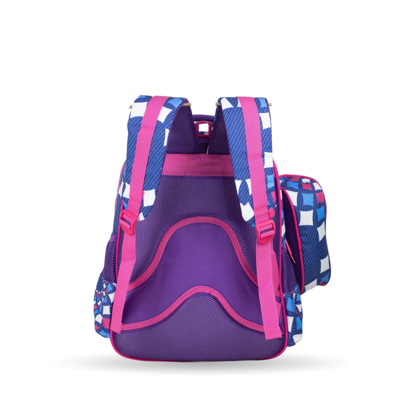XT082 فانتاستيك، طقم شنط مدرسية للبنات، ٣ قطع، نمط مربعات، لون أزرق وبنفسجي