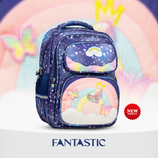 CS005 حقيبة ظهر فانتاستيك مدرسية بعجلات، تصميم فضائي، ٤٥ سم، أسود وأزرق