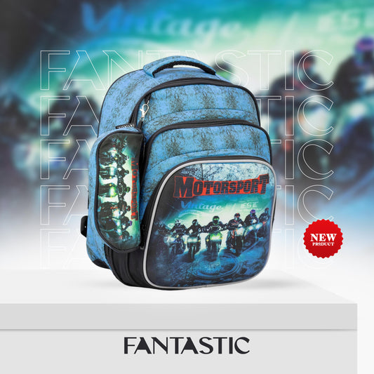 XT080 حقيبة ظهر مدرسية أولادي بنمط عصري، متعددة الجيوب، تصميم رياضي مقاس 16 بوصة