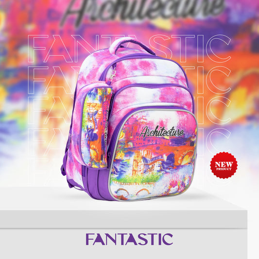 XT080 حقيبة ظهر مدرسية بناتي بنمط عصري، متعددة الجيوب، تصميم رياضي مقاس 16 بوصة