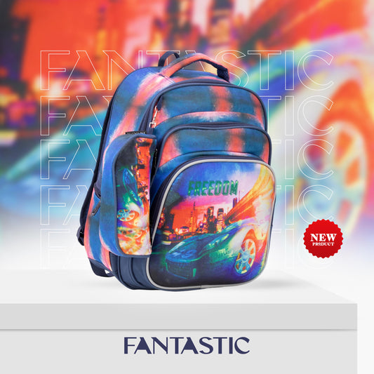 XT080 حقيبة ظهر مدرسية أولادي بنمط عصري، متعددة الجيوب، تصميم رياضي مقاس 16 بوصة