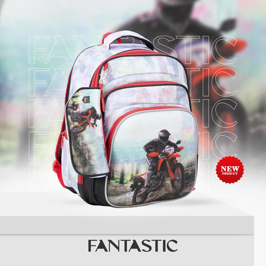 XT080 حقيبة ظهر مدرسية أولادي بنمط عصري، متعددة الجيوب، تصميم رياضي مقاس 16 بوصة