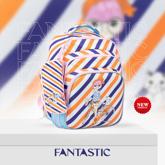 XT080 حقيبة ظهر مدرسية بناتي بنمط عصري، متعددة الجيوب، تصميم رياضي مقاس 16 بوصة