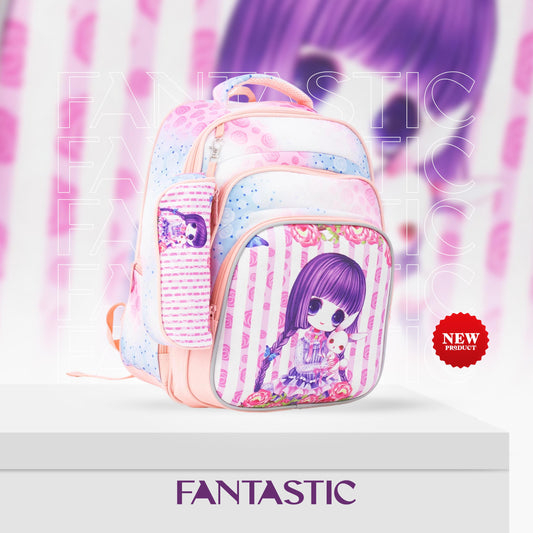 XT080 حقيبة ظهر مدرسية بناتي بنمط عصري، متعددة الجيوب، تصميم رياضي مقاس 16 بوصة