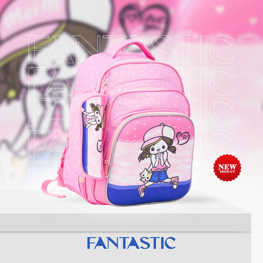 XT080 حقيبة ظهر مدرسية بناتي بنمط عصري، متعددة الجيوب، تصميم رياضي مقاس 16 بوصة