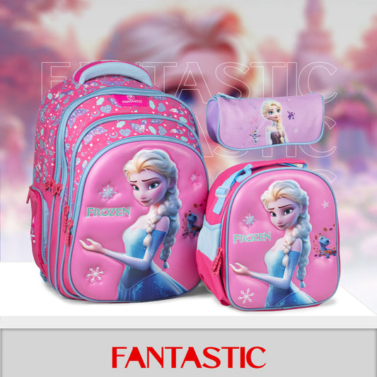 QY006 حقيبة فانتاستيك المدرسية،17 بوصة مع حقيبة طعام ومقلمة، تصميم ثلاثي الأبعاد، للأطفال