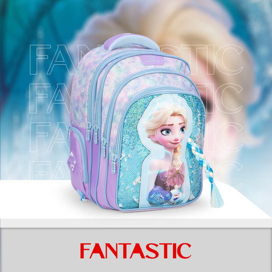 QY011 حقيبة ظهر مدرسية للأطفال، تصميم كرتوني،18 بوصة ، ٣ حجرات، بنفسجي، مقاومة للماء