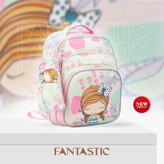 XT080 حقيبة ظهر مدرسية بناتي بنمط عصري، متعددة الجيوب، تصميم رياضي مقاس 16 بوصة