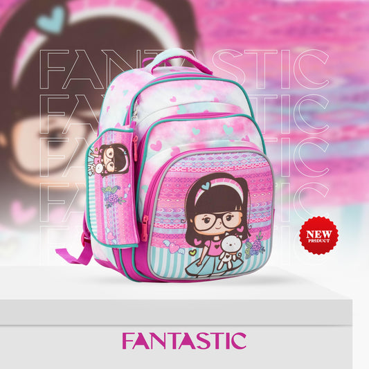 XT080 حقيبة ظهر مدرسية بناتي بنمط عصري، متعددة الجيوب، تصميم رياضي مقاس 16 بوصة