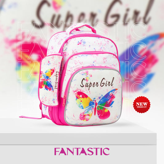 XT080 حقيبة ظهر مدرسية بناتي بنمط عصري، متعددة الجيوب، تصميم رياضي مقاس 16 بوصة