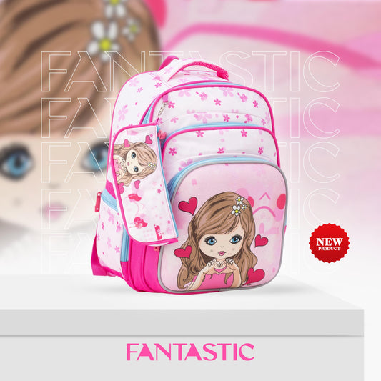 XT080 حقيبة ظهر مدرسية بناتي بنمط عصري، متعددة الجيوب، تصميم رياضي مقاس 16 بوصة