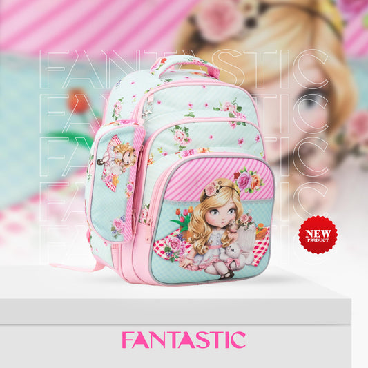 XT080 حقيبة ظهر مدرسية بناتي بنمط عصري، متعددة الجيوب، تصميم رياضي مقاس 16 بوصة