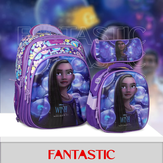 QY006 حقيبة فانتاستيك المدرسية، 43سم، مع حقيبة طعام ومقلمة، تصميم ثلاثي الأبعاد، للأطفال