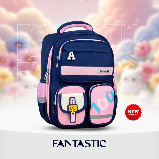 CS006 حقيبة ظهر مدرسية فانتاستيك، متعددة الألوان، تصميم عصري، متوفرة باللون البنفسجي والوردي والكحلي،  ٤٥ سم، جيوب متعددة، للأطفال
