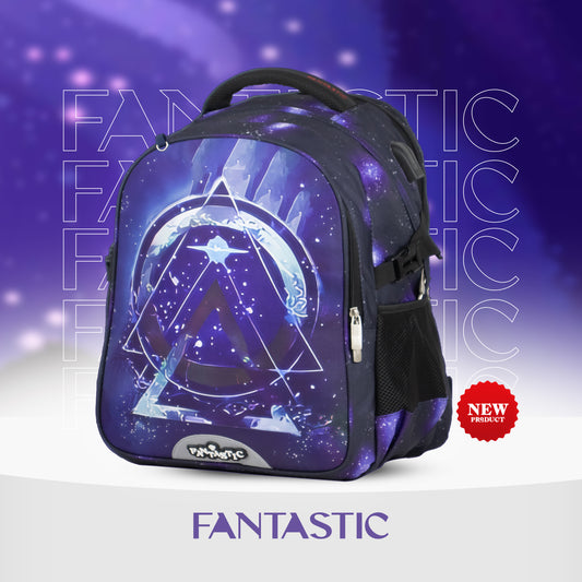 ODS1 حقيبة ظهر مدرسية مع تصميم فضائي، 18 بوصة، بنفسجي، مع جيوب متعددة وظهر مبطن بشبكة تهوية، مناسبة للمدرسة والاستخدام اليومي