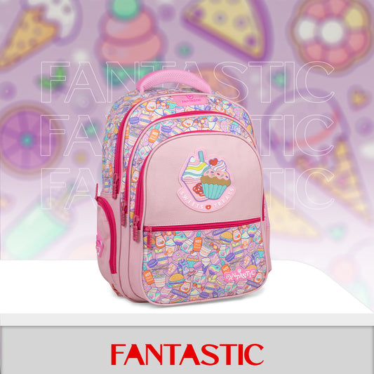 QY001 حقيبة ظهر مدرسية للأطفال، تصميم حلويات وآيس كريم، مع عجلات، 3 حجرات، وردي وملون، 17 بوصة (Copy)