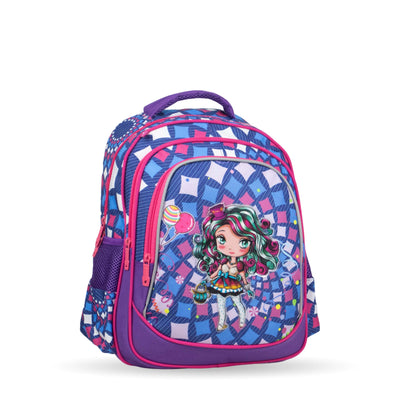 XT082 فانتاستيك، طقم شنط مدرسية للبنات، ٣ قطع، نمط مربعات، لون أزرق وبنفسجي