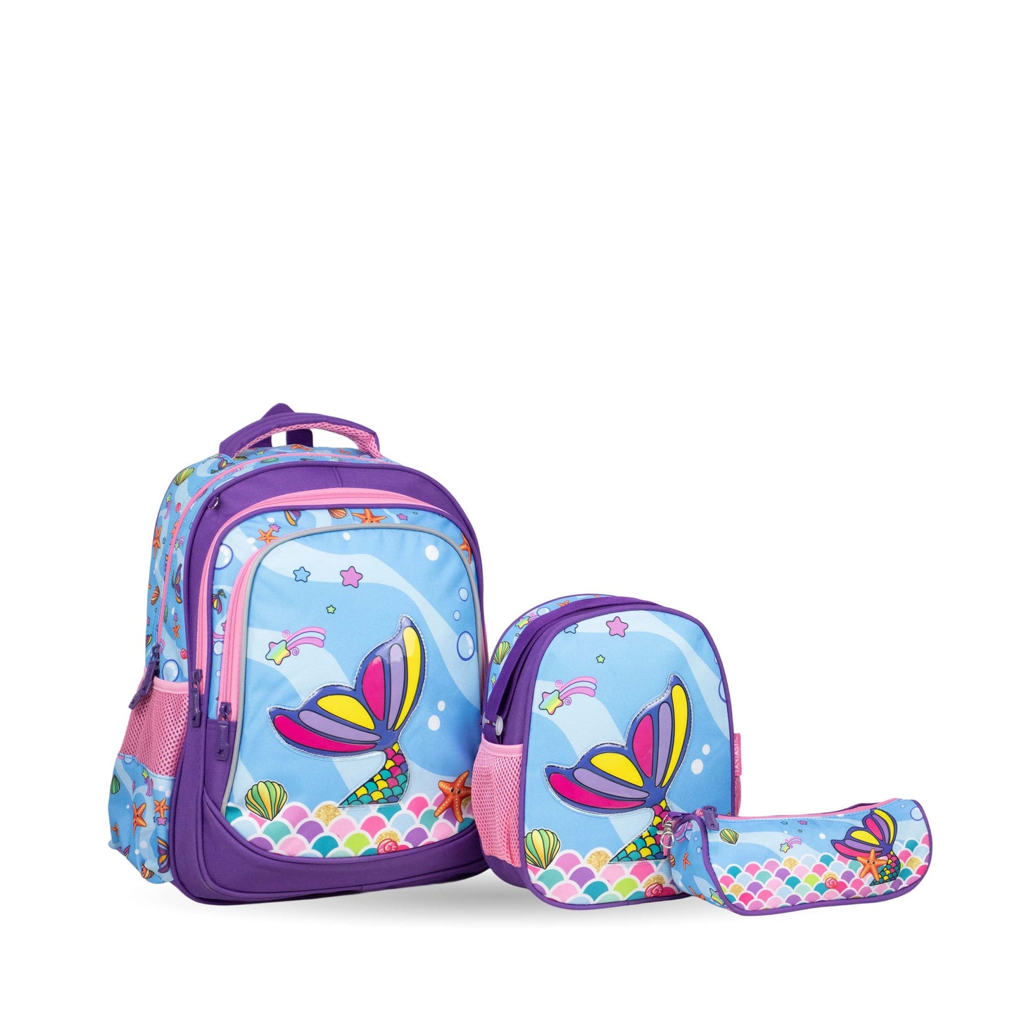 فانتاستيك، طقم شنط مدرسية للبنات، ٣ قطع، تصميم فراشة ملون، لون أزرق وبنفسجي XT082