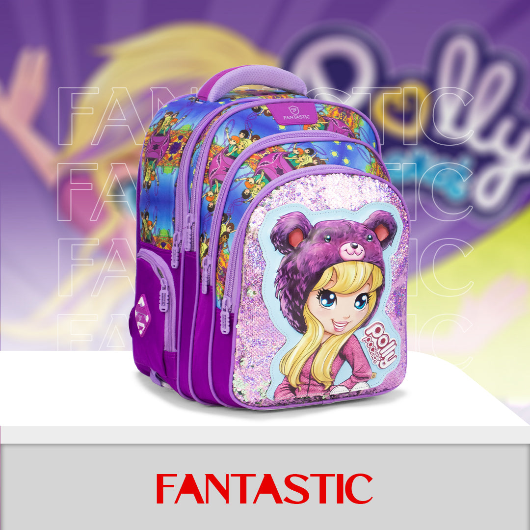 QY011 حقيبة ظهر مدرسية فانتاستيك، تصميم كرتوني، ٣ حجرات، 16 بوصة، بنفسجي، مقاومة للماء