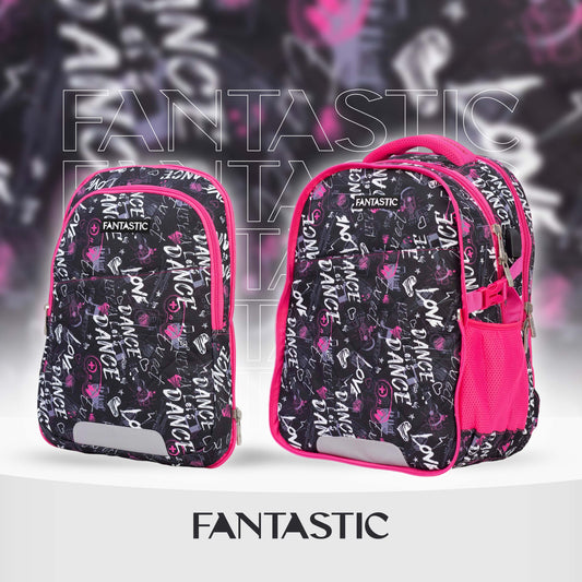 فانتاستك حقيبة ظهر مدرسية، طقم من قطعتين، تصميم عصري باللون الأسود والوردي مقاس 18 بوصة ODS2