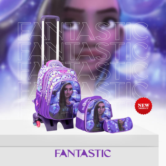 QY006T حقيبة فانتاستيك المدرسية مع عجلات ، 43سم، مع حقيبة طعام ومقلمة، تصميم ثلاثي الأبعاد، للأطفال