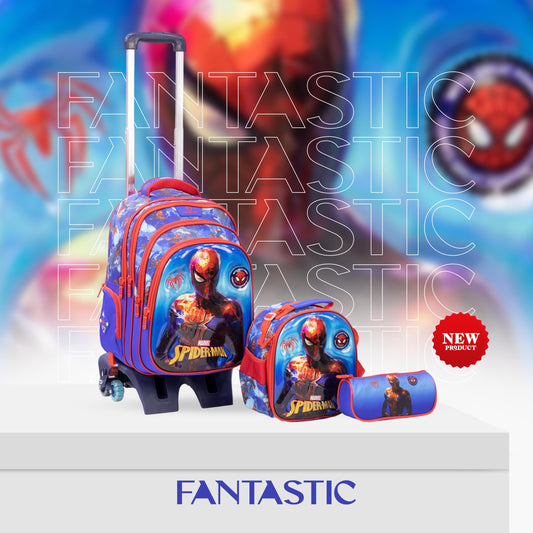 QY006T حقيبة فانتاستيك المدرسية مع عجلات ، 43سم، مع حقيبة طعام ومقلمة، تصميم ثلاثي الأبعاد، للأطفال