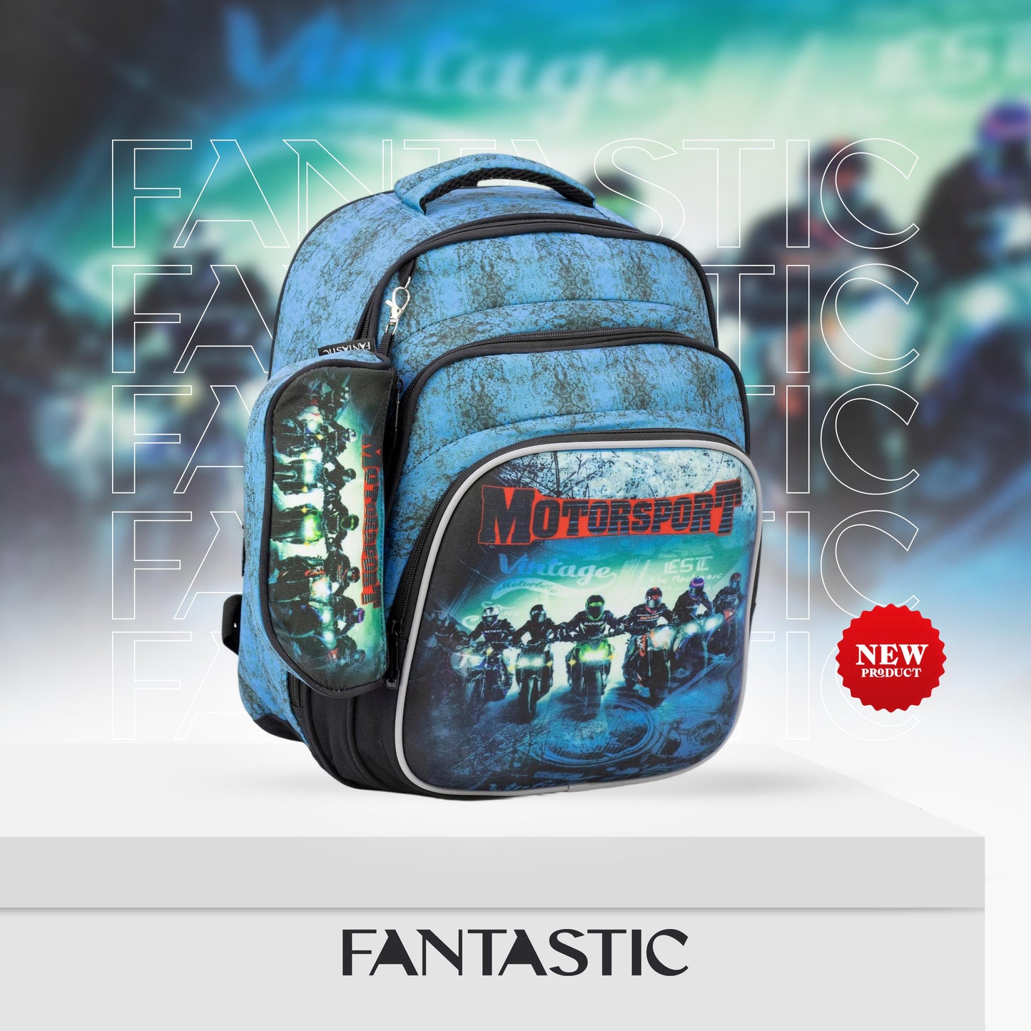 XT080 حقيبة ظهر مدرسية أولادي بنمط عصري، متعددة الجيوب، تصميم رياضي مقاس 16 بوصة