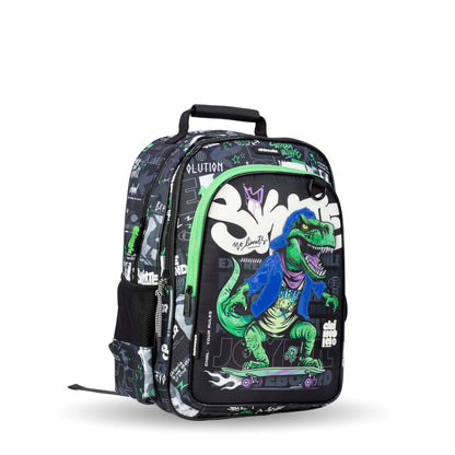 MM049 حقيبة ظهر مدرسية Chimola ، تصميم ديناصور، أزرق وأخضر