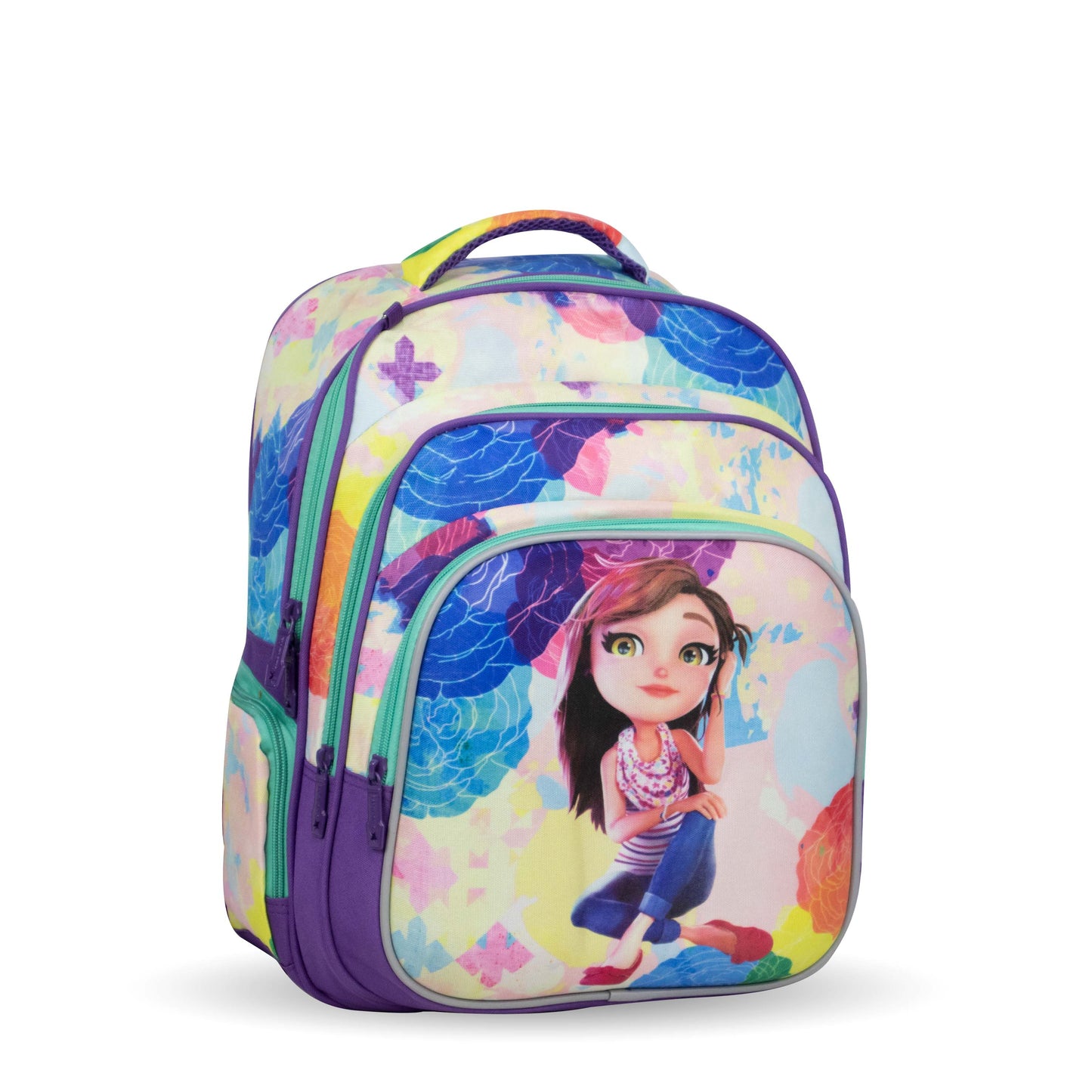 XT080 حقيبة ظهر مدرسية بناتي بنمط عصري، متعددة الجيوب، تصميم رياضي مقاس 16 بوصة