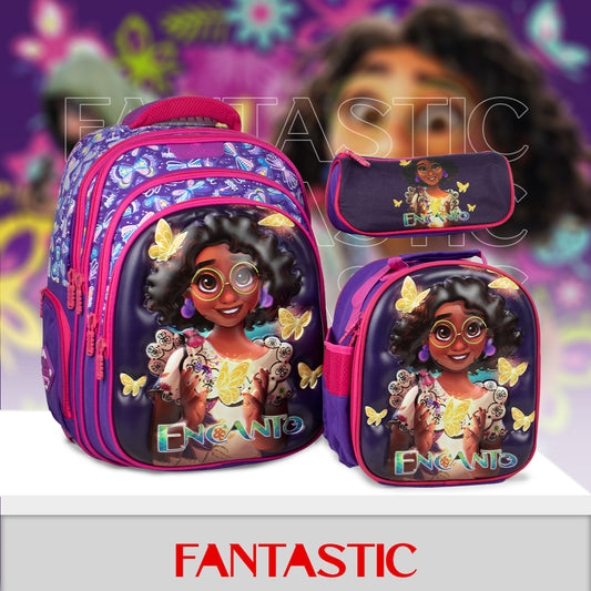 QY006 حقيبة فانتاستيك المدرسية، 17 بوصة، مع حقيبة طعام ومقلمة، تصميم ثلاثي الأبعاد، للأطفال